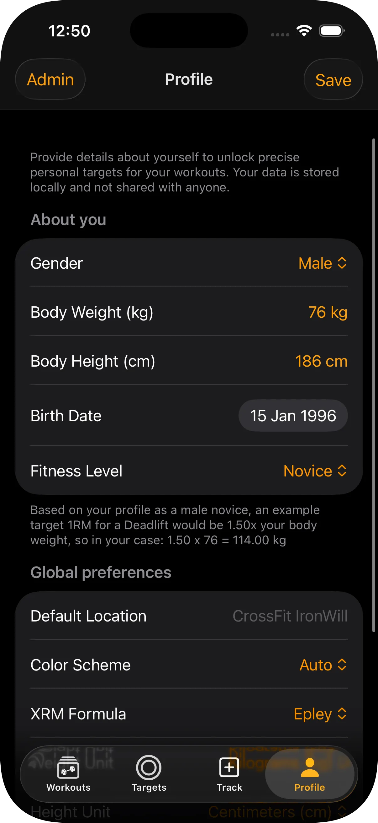 User profile with stats and settings