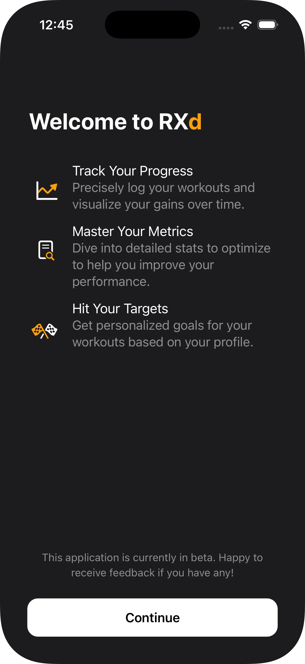 Welcome screen with app introduction