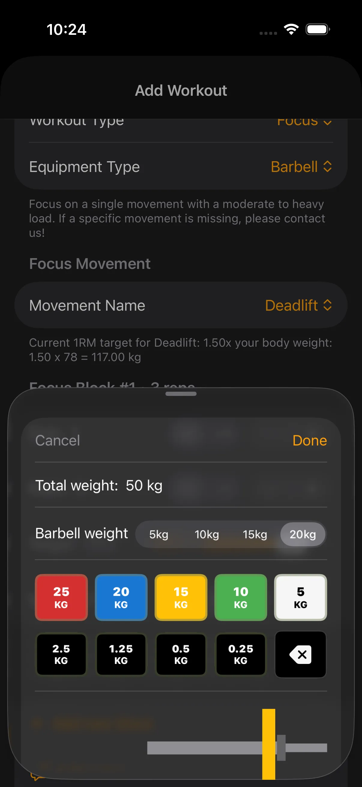 Strength logging with native weight picker