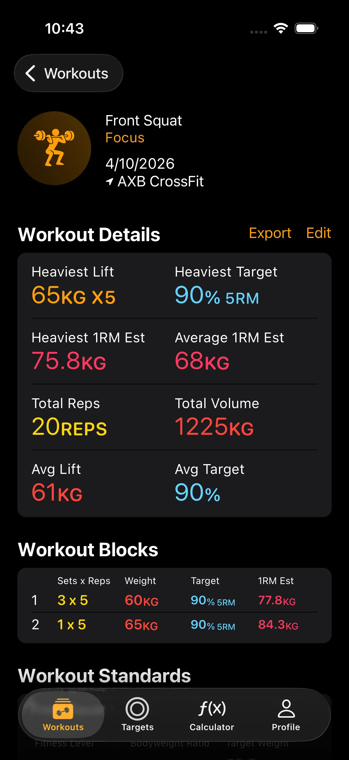 Benchmark workout detail
